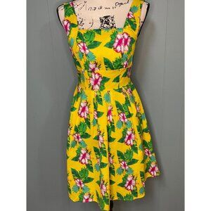 Yellow Tropical Floral Print Square Neck Sundress Size M
